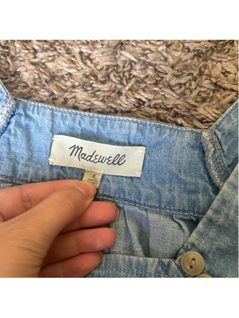 Madewell Square Neck Light Blue Cotton Lyocell Denim Peasant Top Women’s Small - Picture 4 of 6